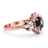 Art Deco Round Natural Black Onyx Engagement Ring With CZ Accents