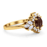 Art Deco Round Natural Smoky Quartz Engagement Ring With CZ Accents