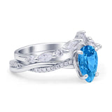 Teardrop Pear Twisted Infinity Style Bridal Two Piece Engagement Ring Cubic Zirconia 925 Sterling Silver