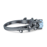 Vintage Floral Leaf Style Round Natural Aquamarine Engagement Ring