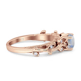 Vintage Floral Leaf Style Round Natural Moonstone Engagement Ring