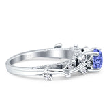 Vintage Style Floral Round Engagement Ring Cubic Zirconia 925 Sterling Silver