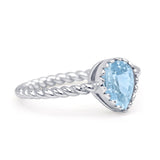 Vintage Teardrop Pear Rope Twisted Band Engagement Ring Cubic Zirconia 925 Sterling Silver