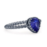 Vintage Teardrop Pear Rope Twisted Band Engagement Ring Cubic Zirconia 925 Sterling Silver