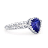 Vintage Teardrop Pear Rope Twisted Band Engagement Ring Cubic Zirconia 925 Sterling Silver