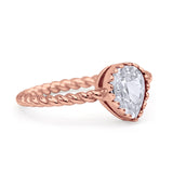 Vintage Teardrop Pear Rope Twisted Band Engagement Ring Cubic Zirconia 925 Sterling Silver