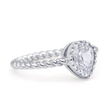 Vintage Teardrop Pear Rope Twisted Band Engagement Ring Cubic Zirconia 925 Sterling Silver