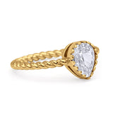 Vintage Teardrop Pear Rope Twisted Band Engagement Ring Cubic Zirconia 925 Sterling Silver
