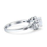 Art Deco Round Engagement Ring Cubic Zirconia 925 Sterling Silver