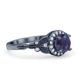 Halo Vintage Style Round Lab Alexandrite Engagement Ring
