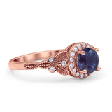 Halo Vintage Style Round Lab Alexandrite Engagement Ring