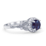 Halo Vintage Style Round Lab Alexandrite Engagement Ring