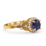 Halo Vintage Style Round Lab Alexandrite Engagement Ring