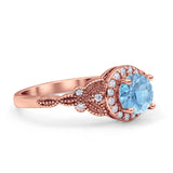 Halo Vintage Style Round Natural Aquamarine Engagement Ring