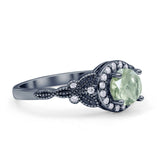 Halo Vintage Style Round Natural Green Amethyst Engagement Ring
