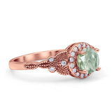 Halo Vintage Style Round Natural Green Amethyst Engagement Ring