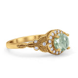 Halo Vintage Style Round Natural Green Amethyst Engagement Ring