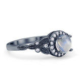 Halo Vintage Style Round Natural Moonstone Engagement Ring