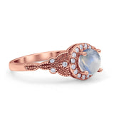 Halo Vintage Style Round Natural Moonstone Engagement Ring