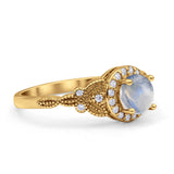 Halo Vintage Style Round Natural Moonstone Engagement Ring