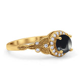 Halo Vintage Style Round Natural Black Onyx Engagement Ring