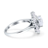 Floral Art Deco Round Engagement Ring Simulated Cubic Zirconia 925 Sterling Silver