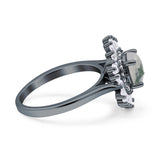 Floral Art Deco Round Natural Green Moss Agate Halo Engagement Ring