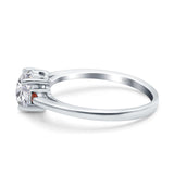 Art Deco Heart Three Stone Wedding Bridal Ring Ruby Simulated Cubic Zirconia 925 Sterling Silver