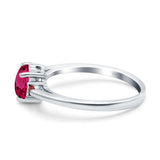 Art Deco Heart Three Stone Wedding Bridal Ring Ruby Simulated Cubic Zirconia 925 Sterling Silver