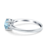 Art Deco Heart Three Stone Wedding Bridal Ring Aquamarine Simulated Cubic Zirconia 925 Sterling Silver
