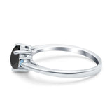 Art Deco Heart Three Stone Wedding Bridal Ring Aquamarine Simulated Cubic Zirconia 925 Sterling Silver