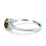 Art Deco Heart Three Stone Wedding Bridal Ring Aquamarine Simulated Cubic Zirconia 925 Sterling Silver