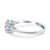 Art Deco Heart Three Stone Wedding Bridal Ring Aquamarine Simulated Cubic Zirconia 925 Sterling Silver