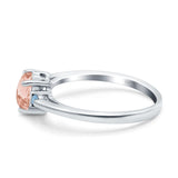 Art Deco Heart Three Stone Wedding Bridal Ring Aquamarine Simulated Cubic Zirconia 925 Sterling Silver