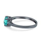 Art Deco Heart Three Stone Wedding Bridal Ring Aquamarine Simulated Cubic Zirconia 925 Sterling Silver