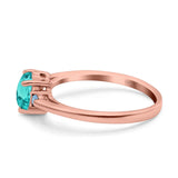 Art Deco Heart Three Stone Wedding Bridal Ring Aquamarine Simulated Cubic Zirconia 925 Sterling Silver