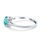 Art Deco Heart Three Stone Wedding Bridal Ring Aquamarine Simulated Cubic Zirconia 925 Sterling Silver