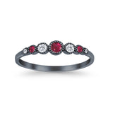 Half Eternity Band Round Simulated Ruby Cubic Zirconia 925 Sterling Silver (4mm)