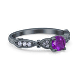 Heart Filigree Art Deco Wedding Bridal Ring Round Simulated Cubic Zirconia 925 Sterling Silver