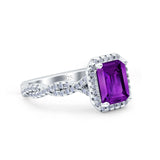 Art Deco Emerald Cut Infinity Wedding Bridal Ring Simulated Cubic Zirconia 925 Sterling Silver