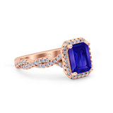 Art Deco Emerald Cut Infinity Wedding Bridal Ring Simulated Cubic Zirconia 925 Sterling Silver