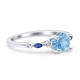 Vintage Style Round Bridal Wedding Engagement Ring Marquise Blue Sapphire Simulated Cubic Zirconia 925 Sterling Silver