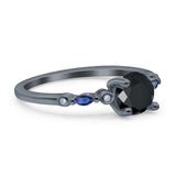 Vintage Style Round Bridal Wedding Engagement Ring Marquise Blue Sapphire Simulated Cubic Zirconia 925 Sterling Silver