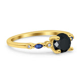 Vintage Style Round Bridal Wedding Engagement Ring Marquise Blue Sapphire Simulated Cubic Zirconia 925 Sterling Silver