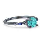 Vintage Style Round Bridal Wedding Engagement Ring Marquise Blue Sapphire Simulated Cubic Zirconia 925 Sterling Silver