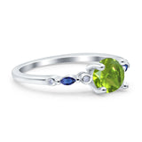 Vintage Style Round Bridal Wedding Engagement Ring Marquise Blue Sapphire Simulated Cubic Zirconia 925 Sterling Silver