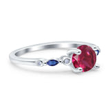 Vintage Style Round Bridal Wedding Engagement Ring Marquise Blue Sapphire Simulated Cubic Zirconia 925 Sterling Silver