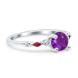 Vintage Style Round Bridal Wedding Engagement Ring Marquise Ruby Simulated Cubic Zirconia 925 Sterling Silver