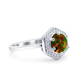 Art Deco Hexagon Shape Wedding Bridal Ring Round Simulated Cubic Zirconia 925 Sterling Silver