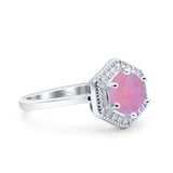 Art Deco Hexagon Shape Wedding Bridal Ring Round Simulated Cubic Zirconia 925 Sterling Silver